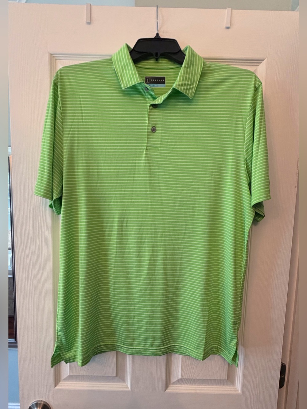 PGA Tour Lime Green Striped Golf Polo